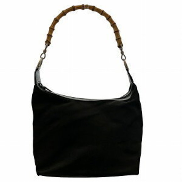 Gucci Nylon Handbag Black Leather Bamboo - Picture 1 of 8